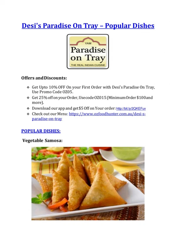 25% Off -Desi's Paradise On Tray-Coburg - Order Food Online