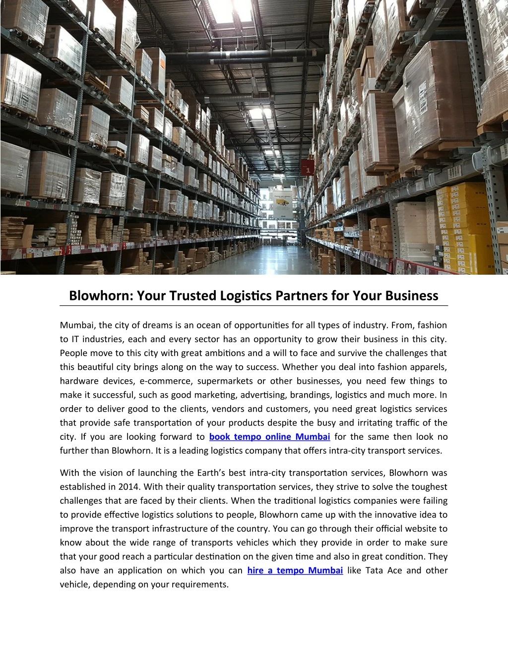 blowhorn your trusted logistics partners for your