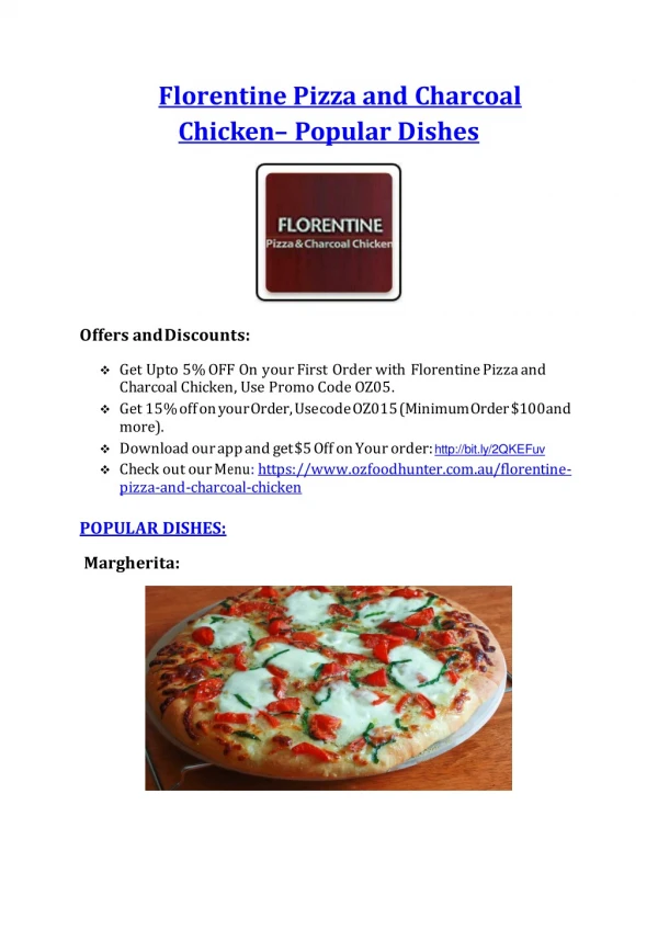 5% off - Florentine Pizza and Charcoal Chicken Restaurant Moonee Ponds