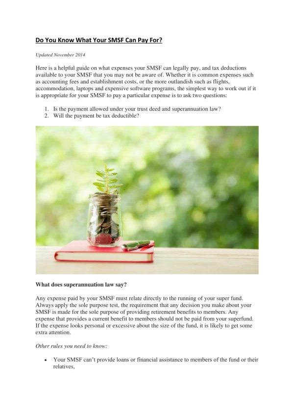 Do You Know What Your SMSF Can Pay For?