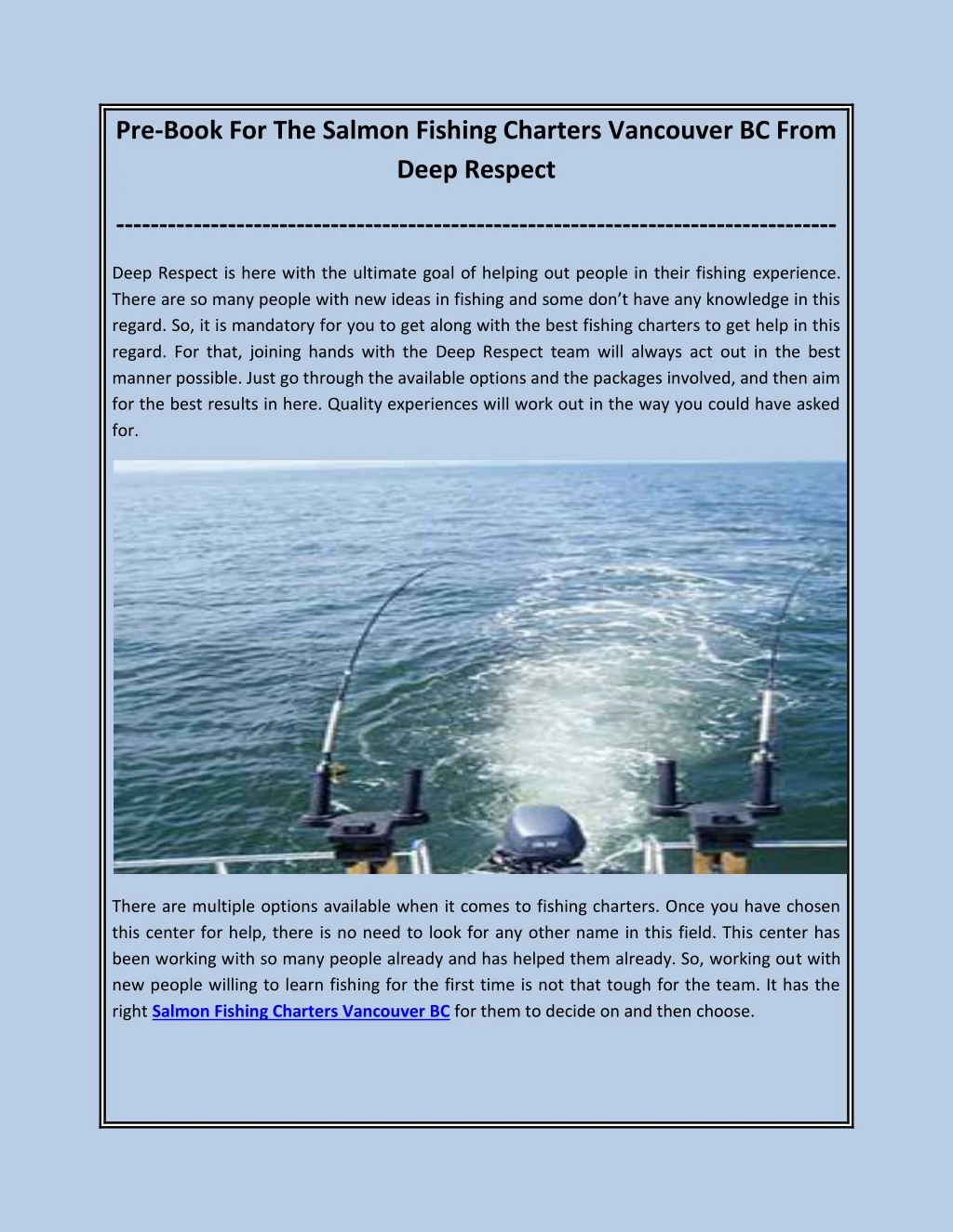 pre book for the salmon fishing charters