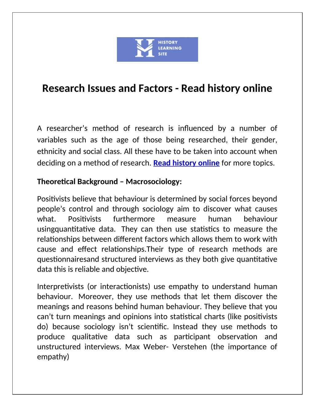 research issues and factors read history online