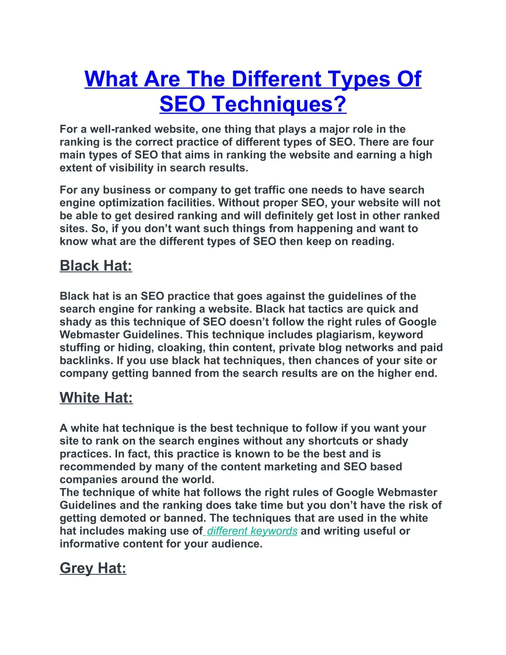 what are the different types of seo techniques