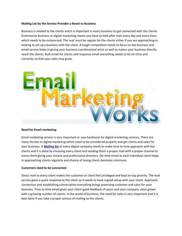 Mailing List by the Service Provider a Boost to Business