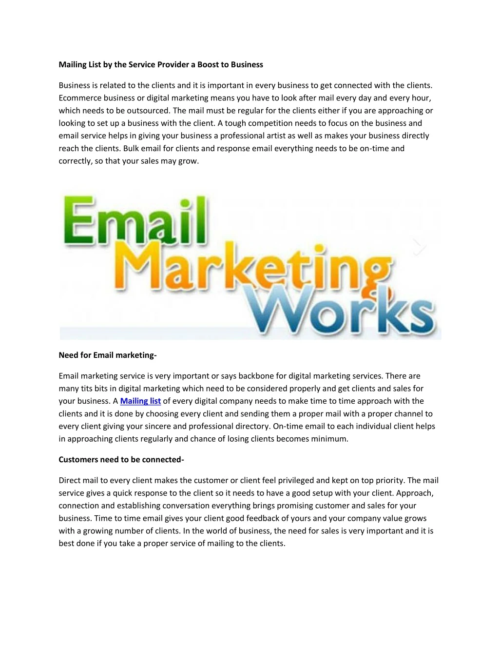 mailing list by the service provider a boost