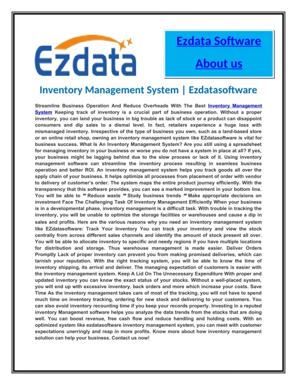 Inventory Management System | Ezdatasoftware