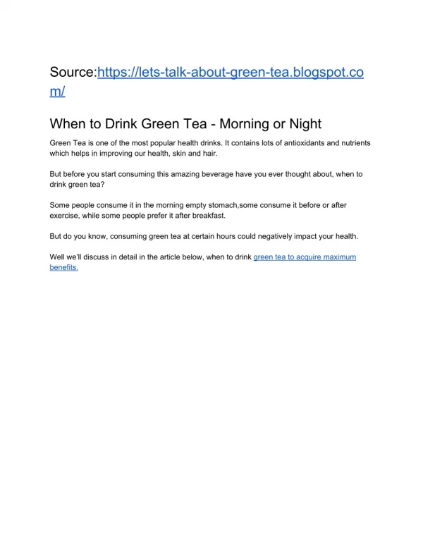 When to Drink Green Tea - Morning or Night