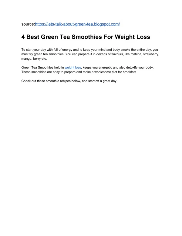 Green tea Smoothies for Weight Loss