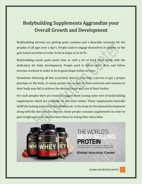 Bodybuilding Supplements Aggrandize your Overall Growth and Development