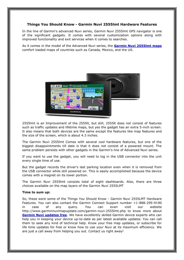 Things You Should Know - Garmin Nuvi 2555lmt Hardware Features