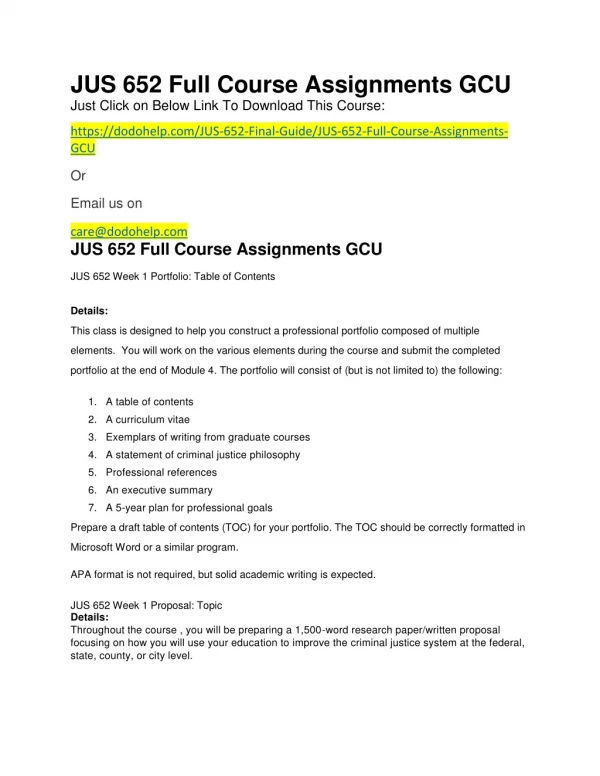 JUS 652 Full Course Assignments GCU