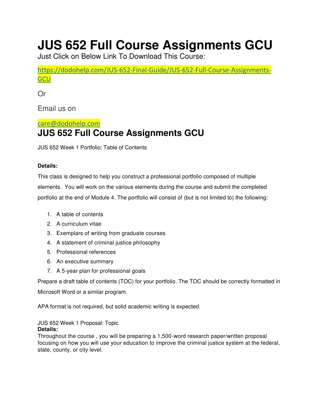 jus 652 full course assignments gcu just click