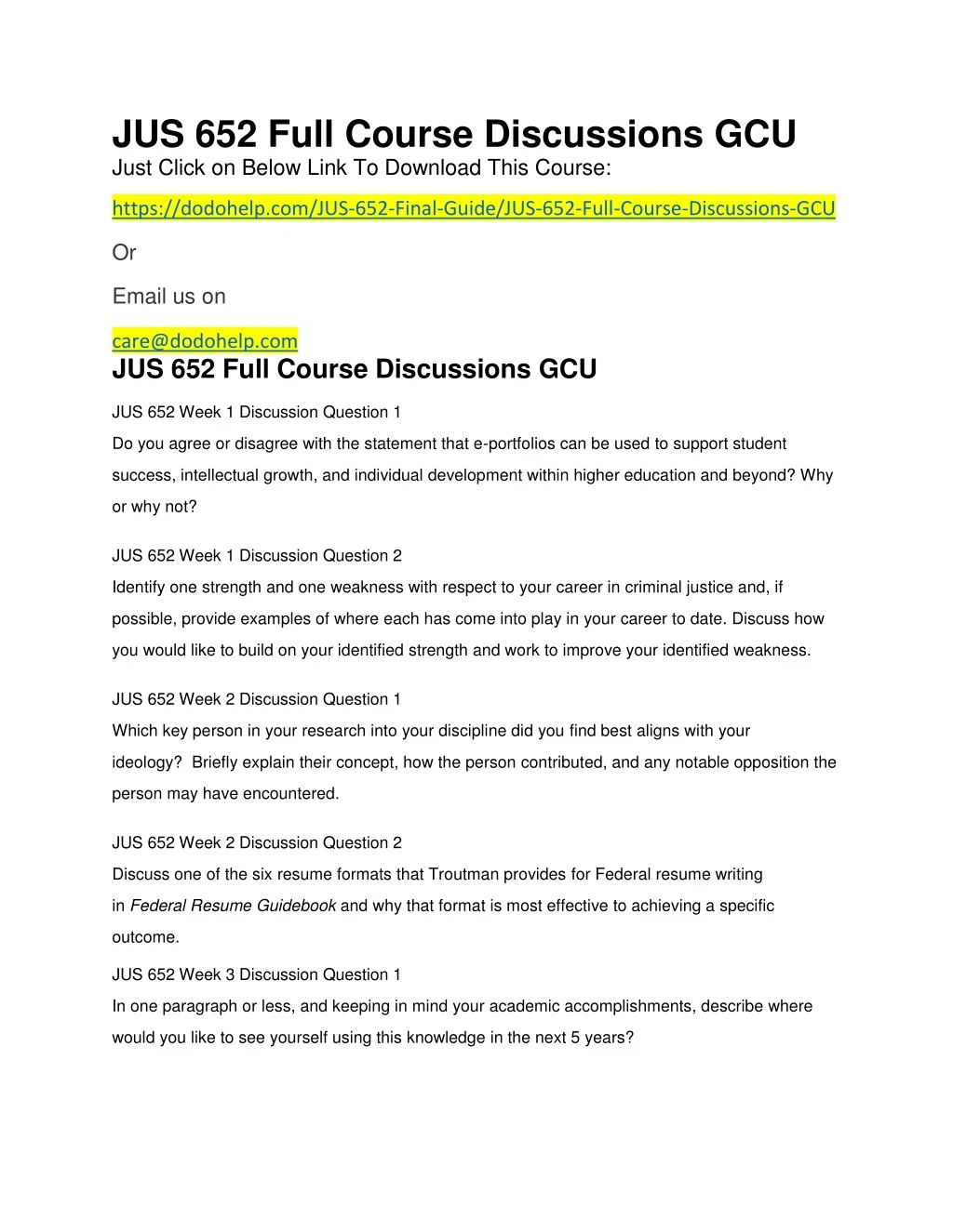 jus 652 full course discussions gcu just click