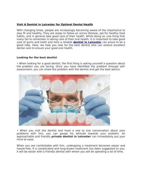 Visit A Dentist in Leicester for Optimal Dental Health
