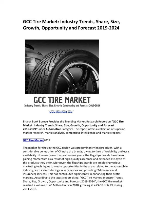 GCC Tire Market: Analysis & Forecast 2019-2024
