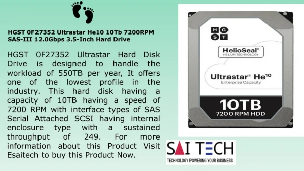 HGST 0F27352 Ultrastar He10 10Tb 7200RPM SAS-III 12.0Gbps 3.5-Inch Hard Drive