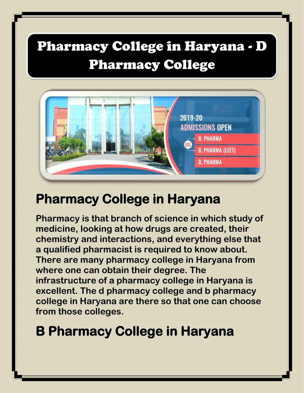 pharmacy college in haryana d pharmacy college