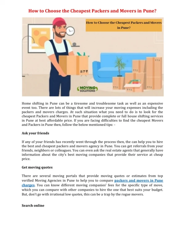 how to choose the cheapest packers and movers