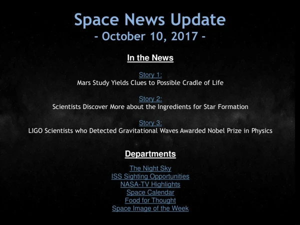 Space News Update - October 10, 2017 -