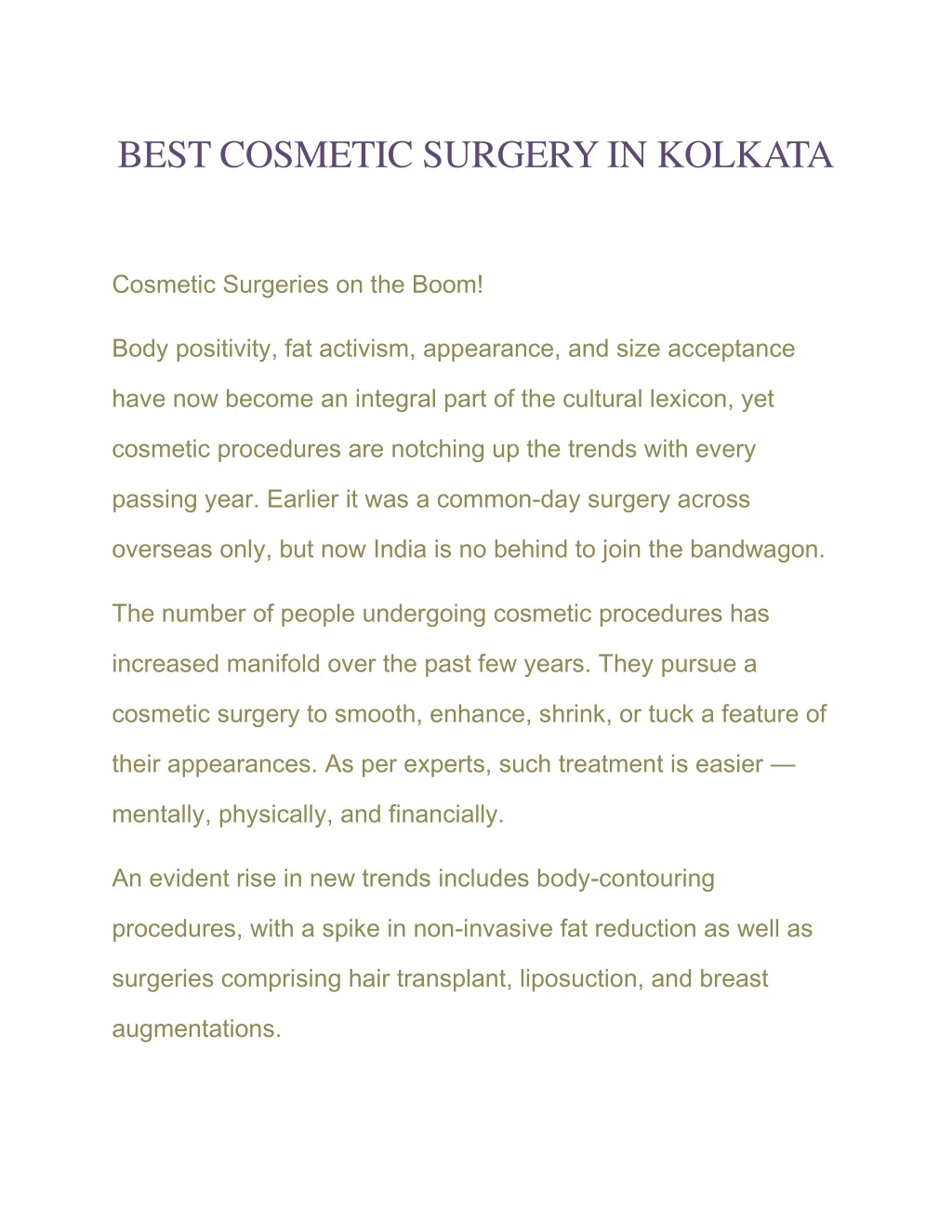 best cosmetic surgery in kolkata