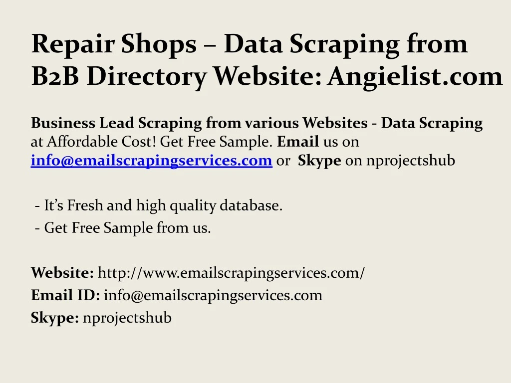 repair shops data scraping from b2b directory website angielist com