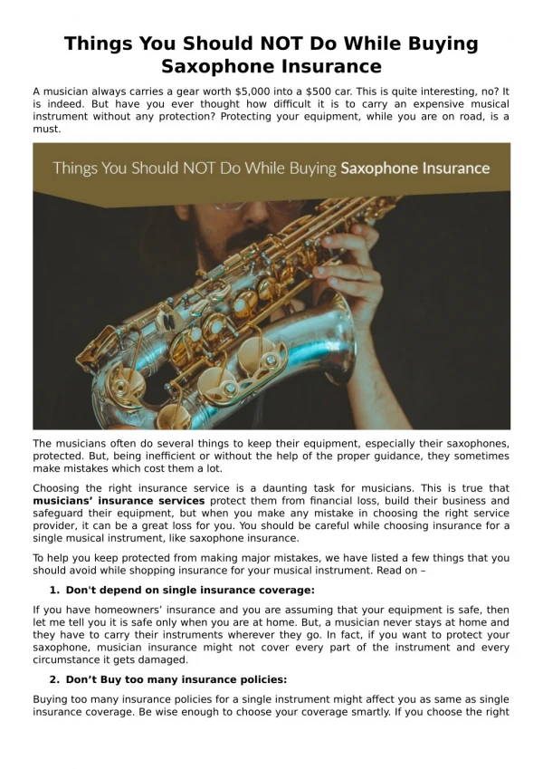 Things You Should NOT Do While Buying Saxophone Insurance