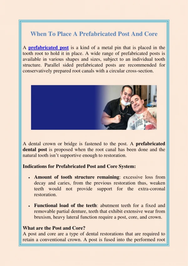 When To Place A Prefabricated Post And Core