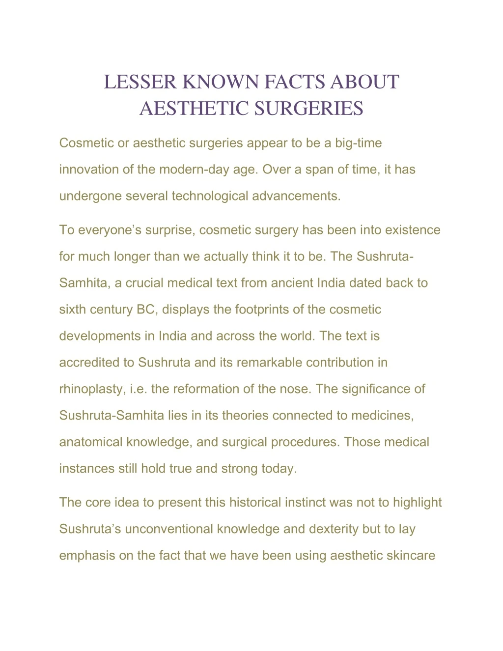 lesser known facts about aesthetic surgeries