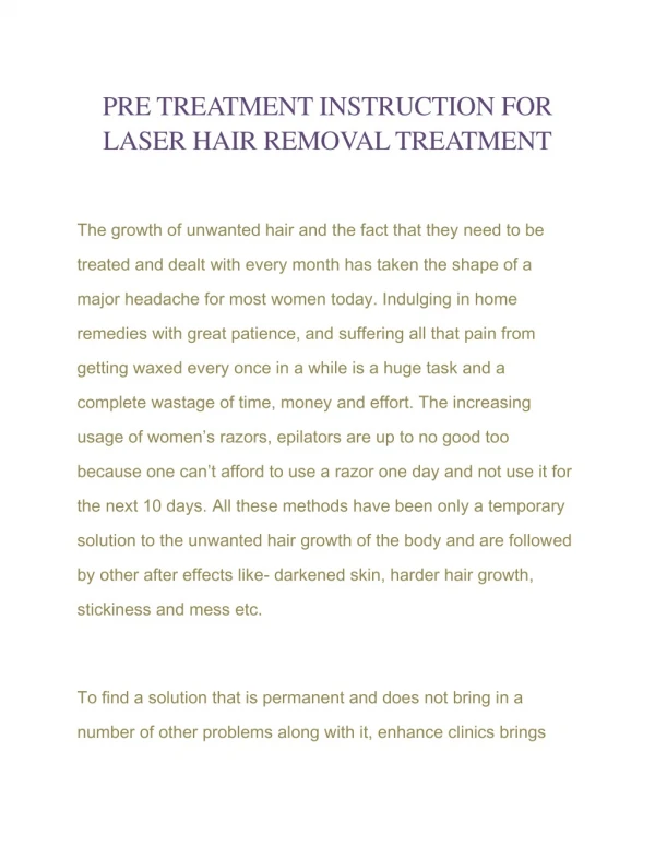 PRE TREATMENT INSTRUCTION FOR LASER HAIR REMOVAL TREATMENT