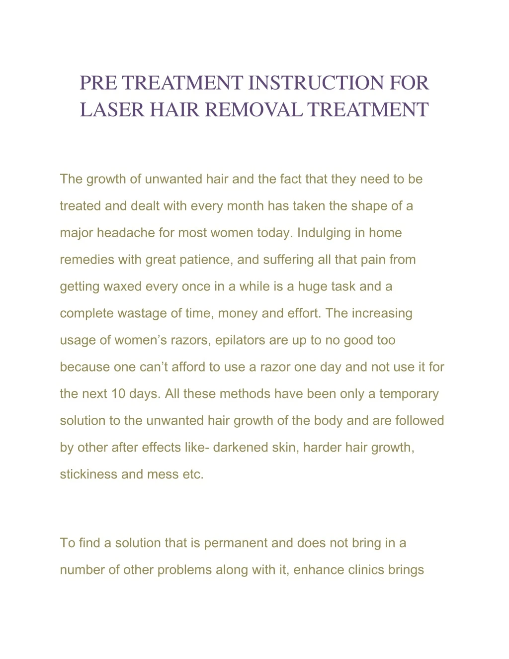 pre treatment instruction for laser hair removal