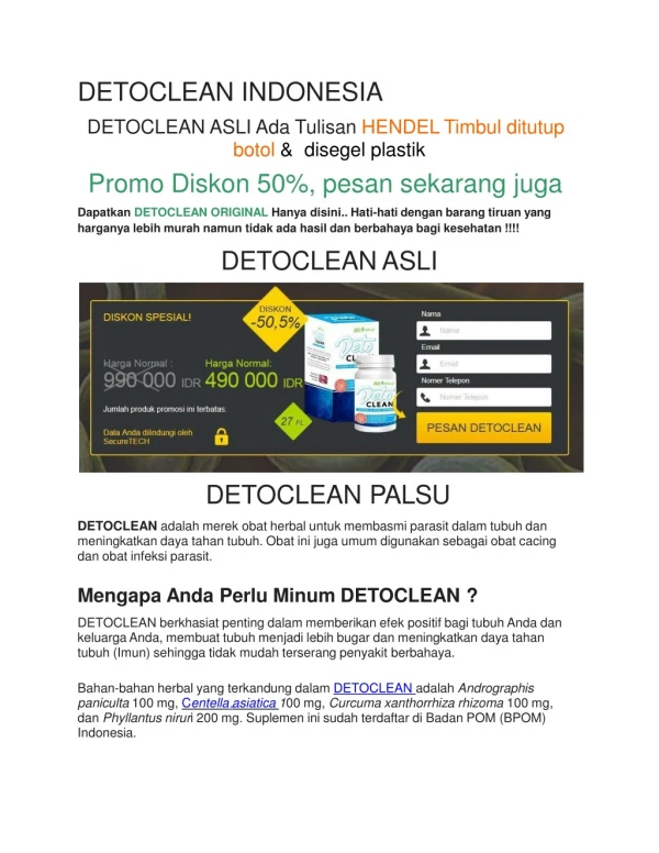 Harga detoclean - pesan online!