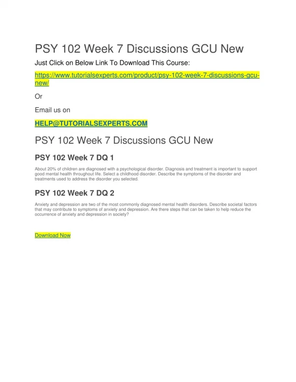 PSY 102 Week 7 Discussions GCU New