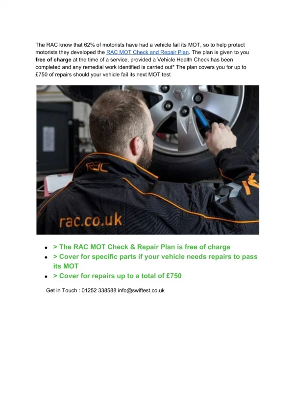 Rac mot check & repair plan uk