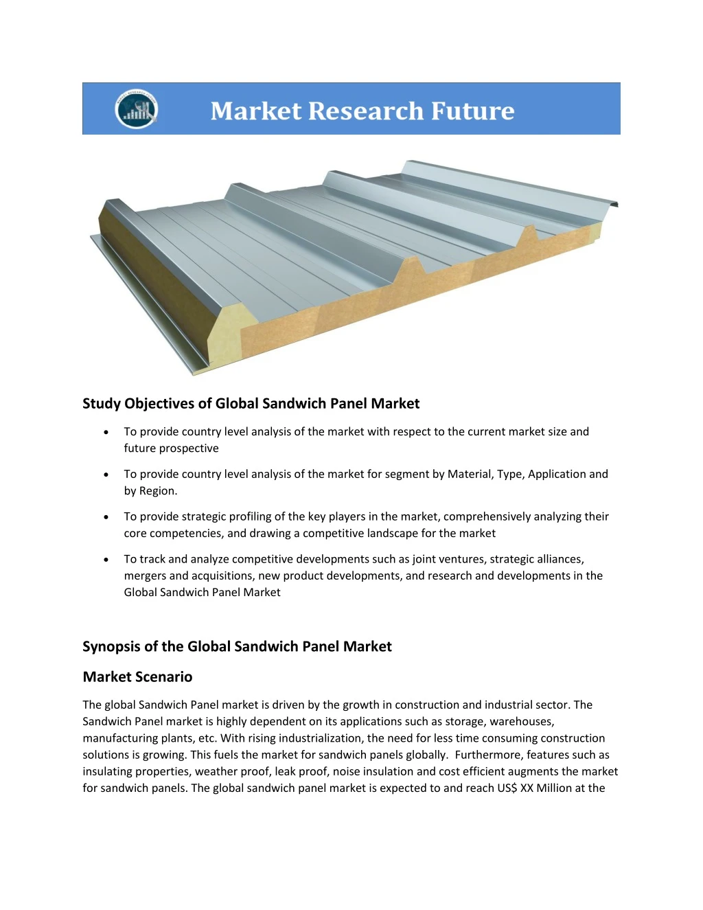 study objectives of global sandwich panel market