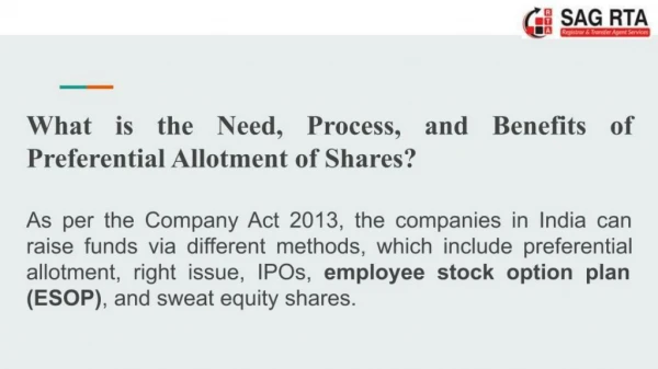 Get step by step details of Preferential Allotment of Shares