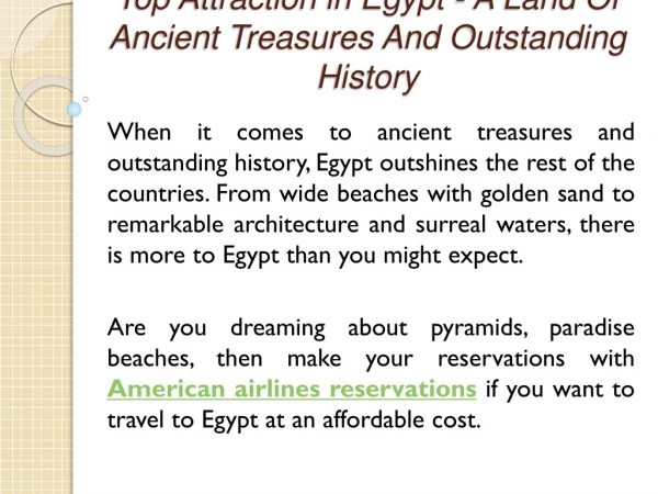 Top Attraction in Egypt - A Land Of Ancient Treasures And Outstanding History