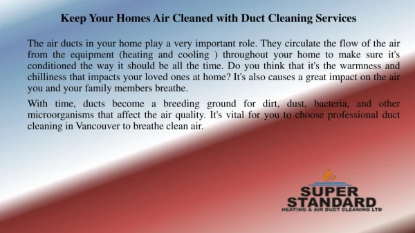 Keep Your Homes Air Cleaned with Duct Cleaning Services