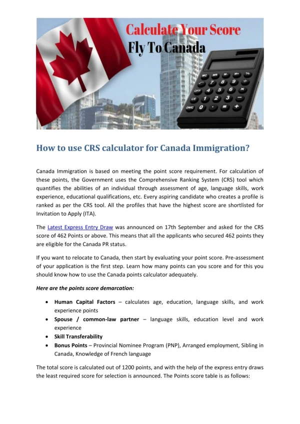 CRS Calculator for Canada Immigration