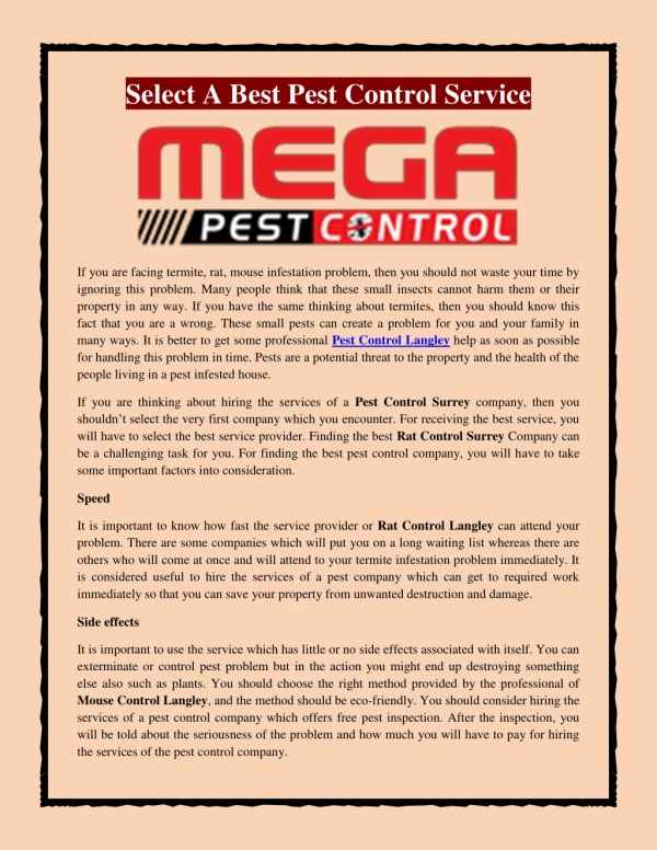 Select A Best Pest Control Service