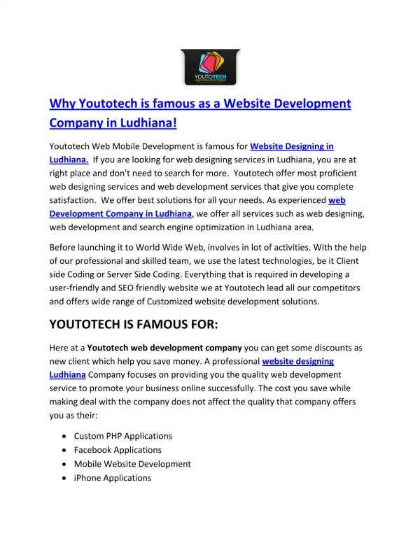 Why Youtotech is famous as a Website Development Company in Ludhiana!