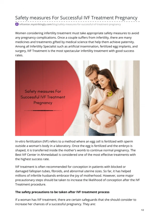 Safety measures For Successful IVF Treatment Pregnancy