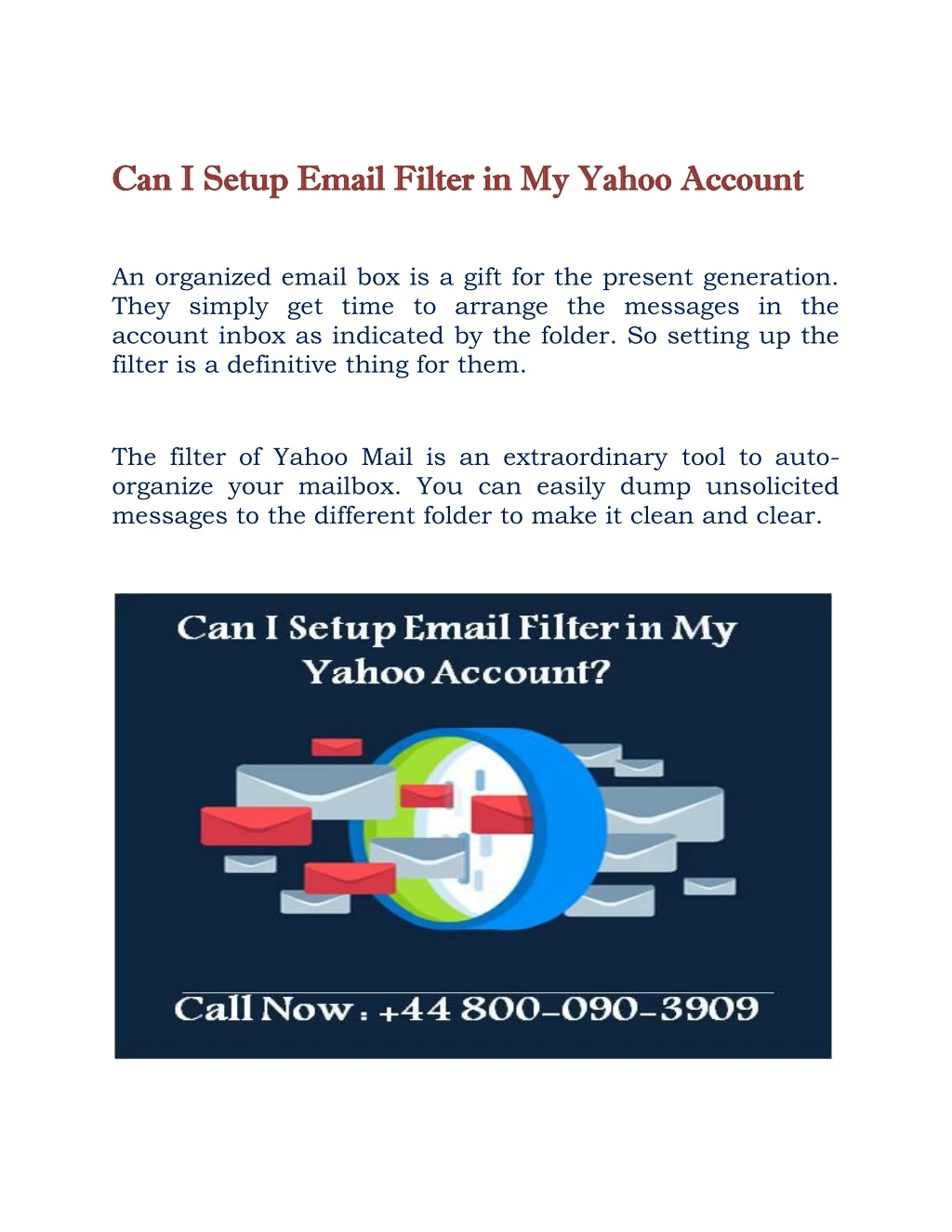 can i setu can i setup p email filter in my yahoo
