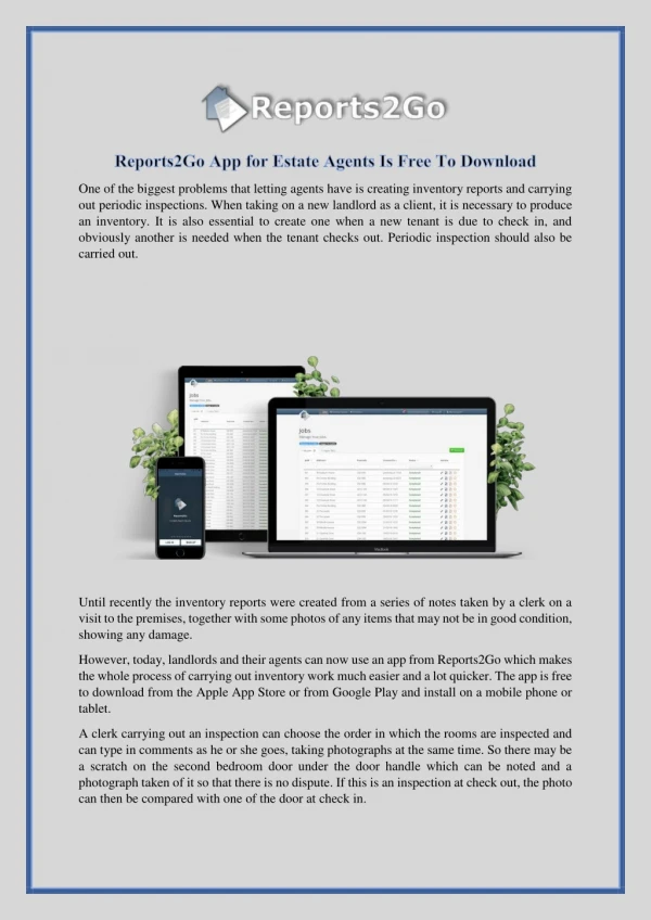 Reports2Go App for Estate Agents Is Free To Download