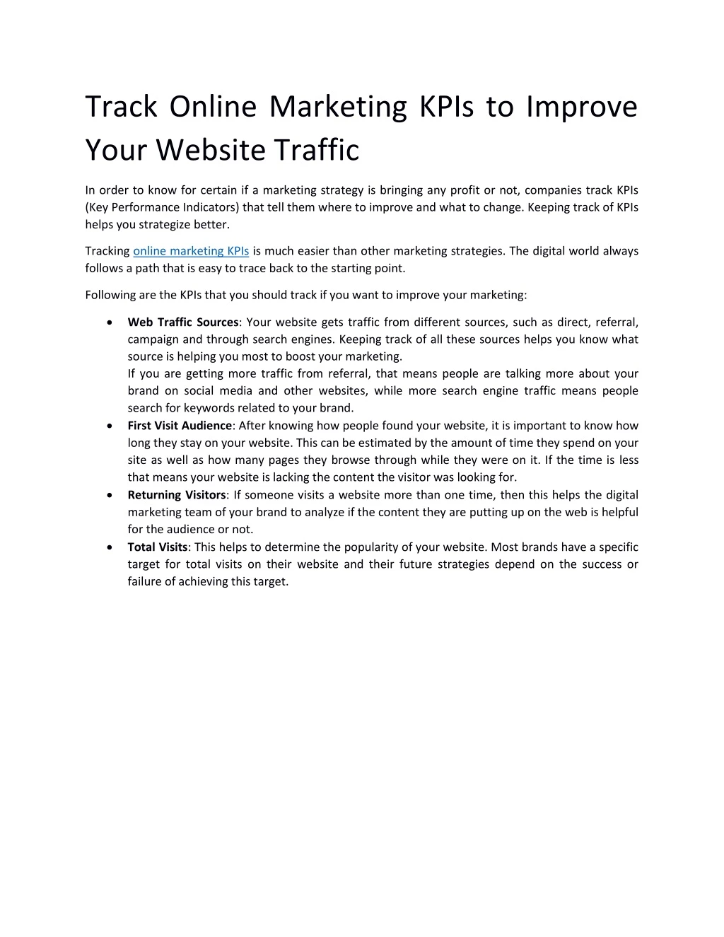 track online marketing kpis to improve your