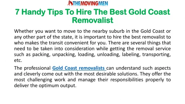 7 Handy Tips To Hire The Best Gold Coast Removalist
