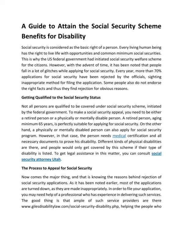 A Guide to Attain the Social Security Scheme Benefits for Disability