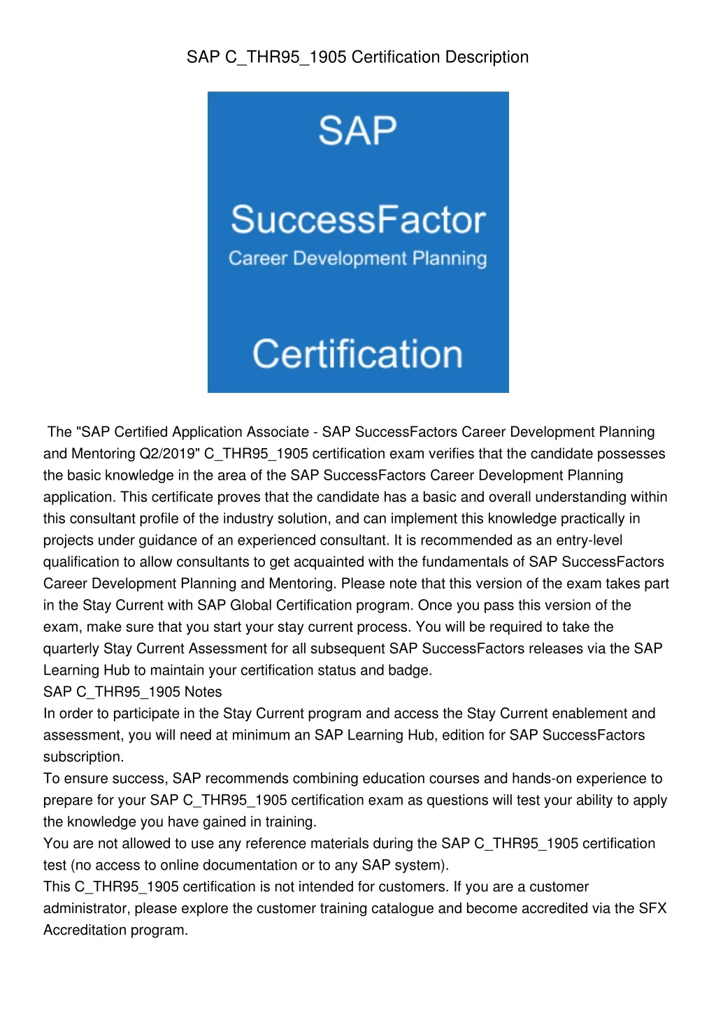 sap c thr95 1905 certification description