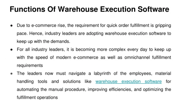 What Are The Functions Of Warehouse Execution Software?