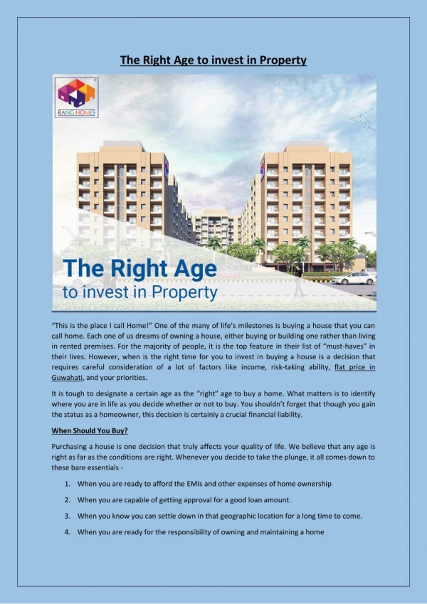 The Right Age to invest in Property