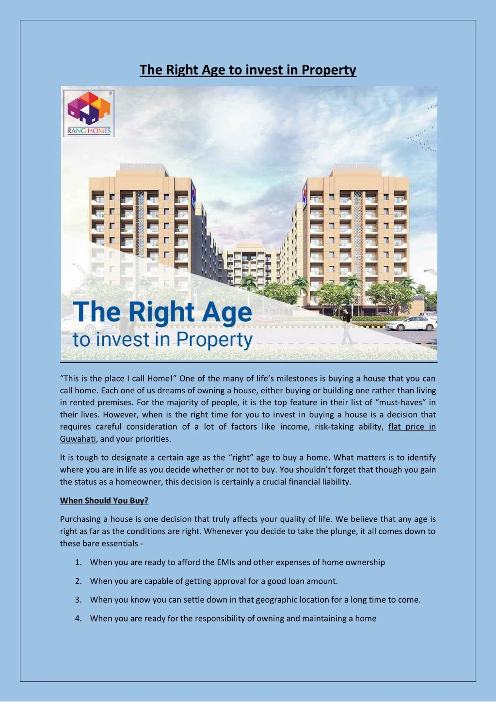 the right age to invest in property
